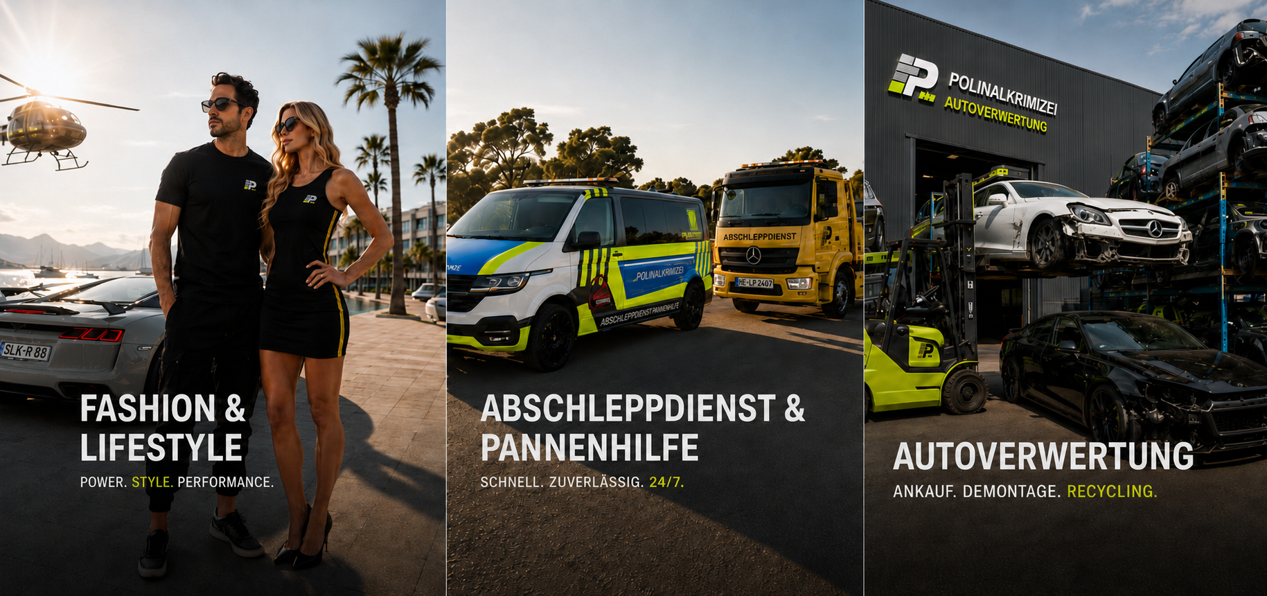 Polinalkrimizei Landingpage: Shop, Abschleppdienst und Autoverwertung